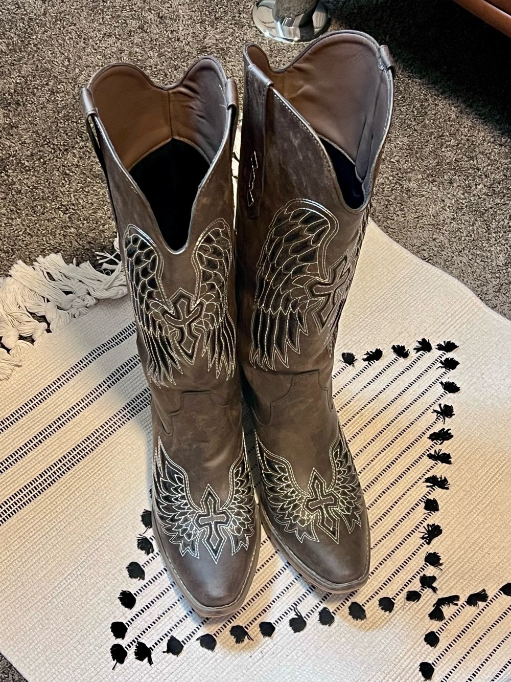 Women's Winged Cross Embroidered Vegan Cowboy Boots